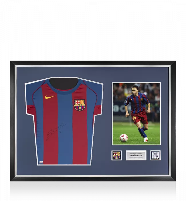 Andres Iniesta Official FC Barcelona Front Signed and Framed 2004-05 Home Shirt