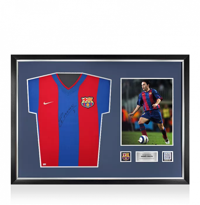 Andres Iniesta Official FC Barcelona Front Signed and Framed 2002-03 Home Shirt