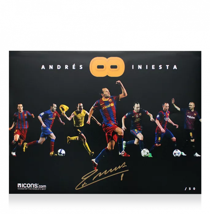 Andres Iniesta Official FC Barcelona Signed And Framed Montage Print