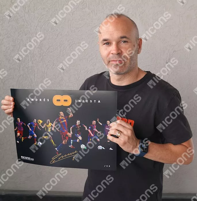 Andres Iniesta Official FC Barcelona Signed And Framed Montage Print