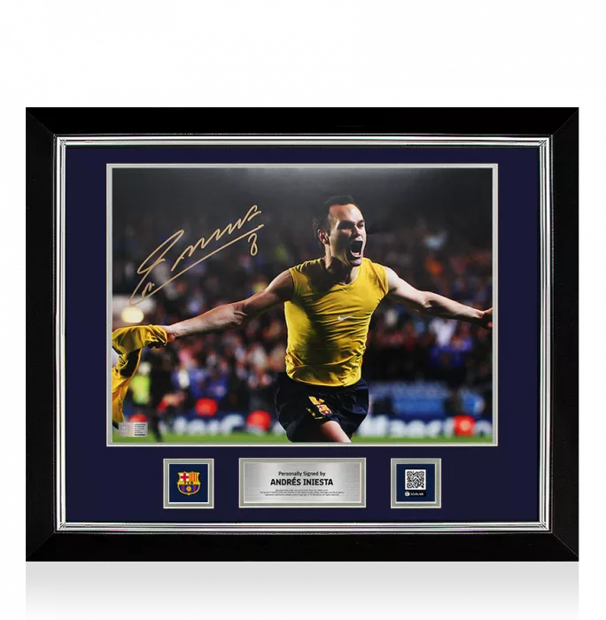 Andres Iniesta Official FC Barcelona Signed and Framed Photo: Shirt Off Celebration
