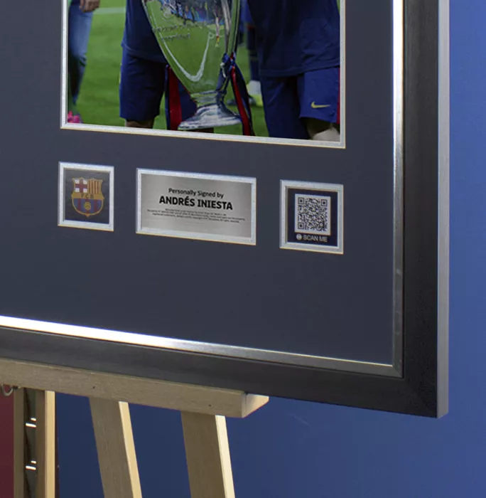 Andres Iniesta Official FC Barcelona Signed And Framed 2021-22 Home Shirt With Fan Style Number