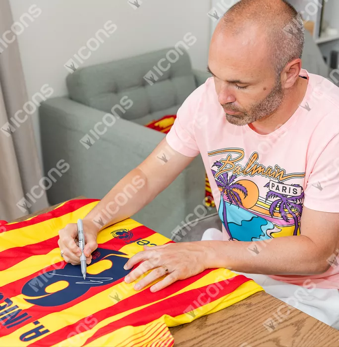 Andres Iniesta Official FC Barcelona Signed And Framed 2013-14 Away Shirt