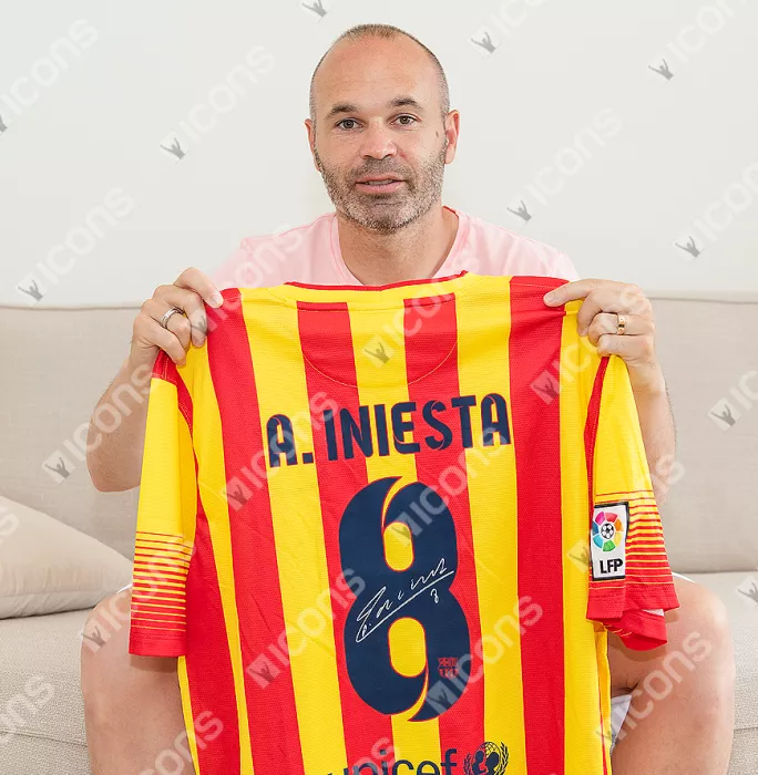 Andres Iniesta Official FC Barcelona Signed And Framed 2013-14 Away Shirt