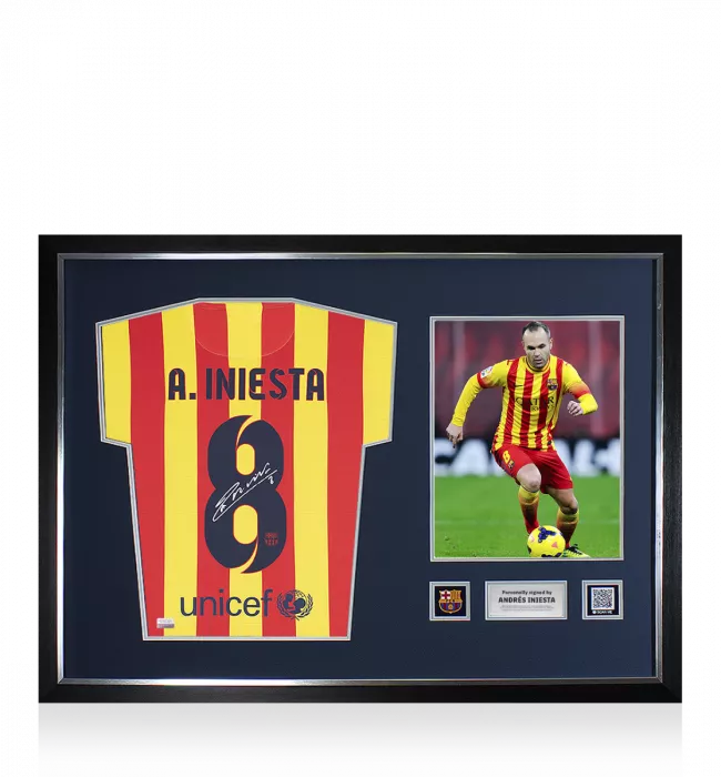 Andres Iniesta Official FC Barcelona Signed and Framed 2013-14 Away Shirt