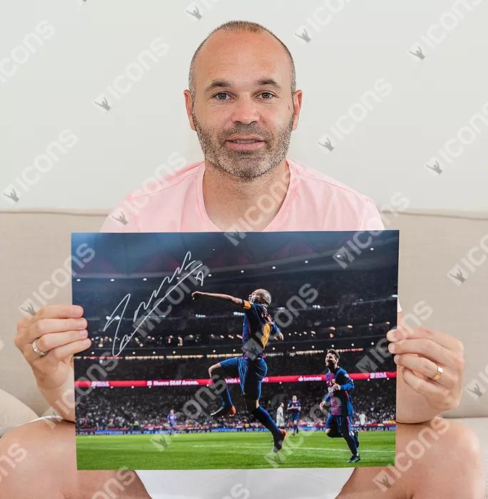 Andres Iniesta Official FC Barcelona Signed And Framed Photo: Iconic Celebration