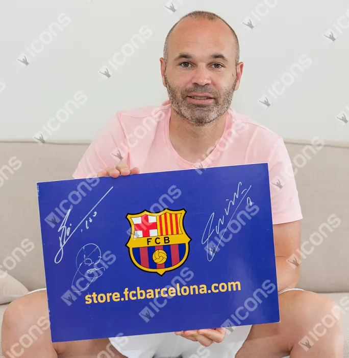 Andres Iniesta Official FC Barcelona Signed And Framed Photo: Iconic Celebration