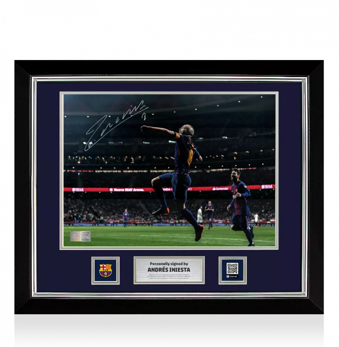 Andres Iniesta Official FC Barcelona Signed and Framed Photo: Iconic Celebration