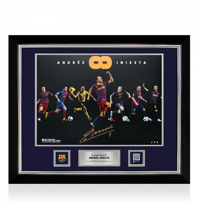 Andres Iniesta Official FC Barcelona Signed and Framed Montage Print