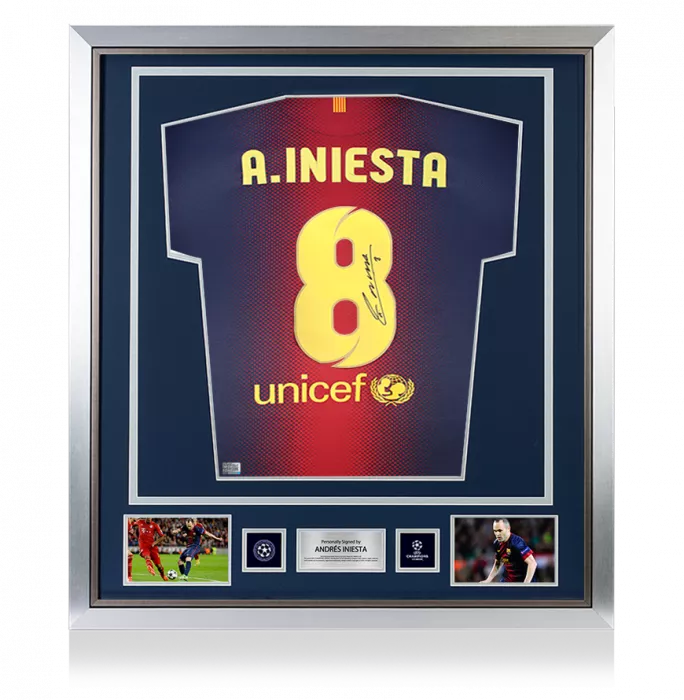Andres Iniesta Official UEFA Champions League Back Signed and Framed FC Barcelona 2012-13 Home Shirt