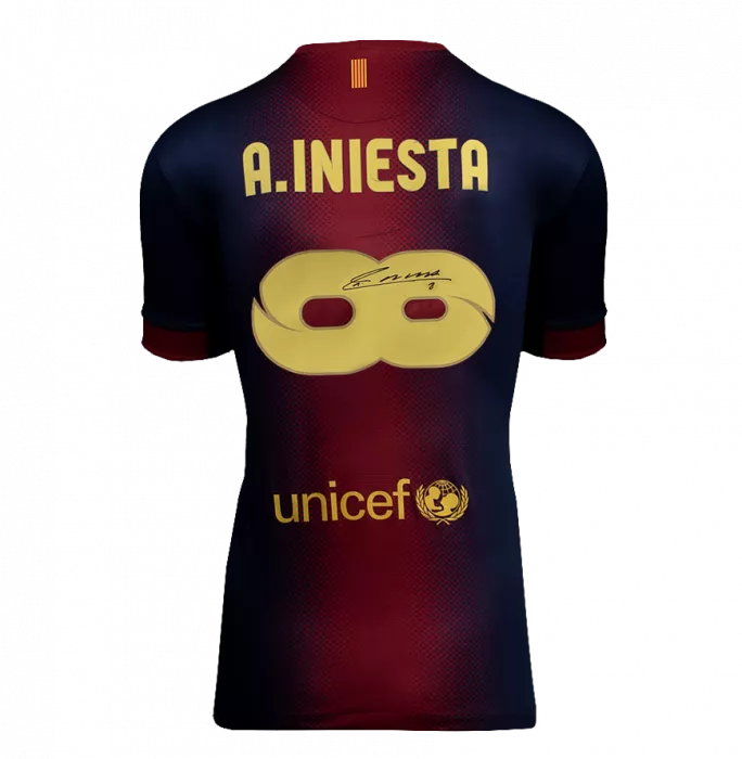 Andres Iniesta Official UEFA Champions League Back Signed And Hero Framed FC Barcelona 2012-2013 Home Shirt - Infinity Edition