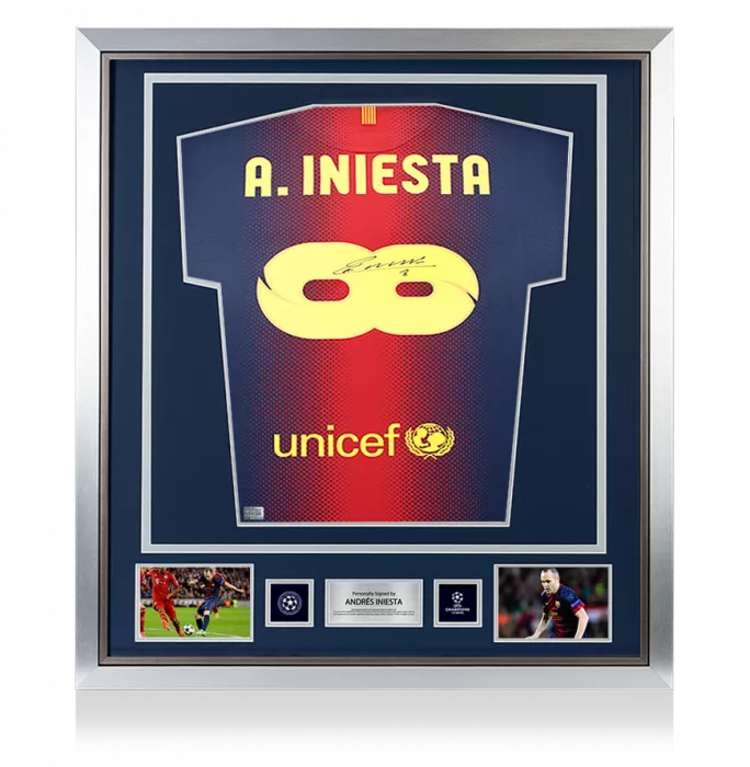 Andres Iniesta Official UEFA Champions League Back Signed and Framed FC Barcelona 2012-2013 Home Shirt - Infinity Edition