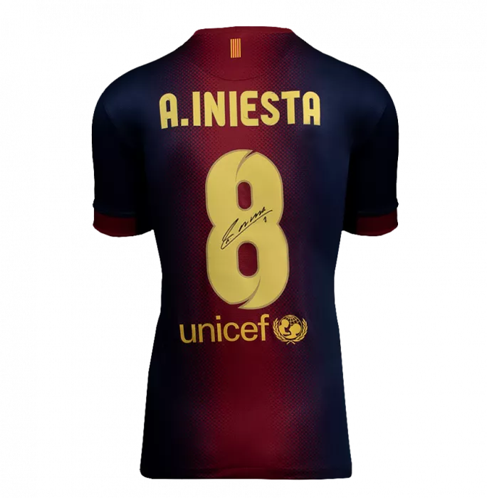 Andres Iniesta Official UEFA Champions League Back Signed And Hero Framed FC Barcelona 2012-13 Home Shirt