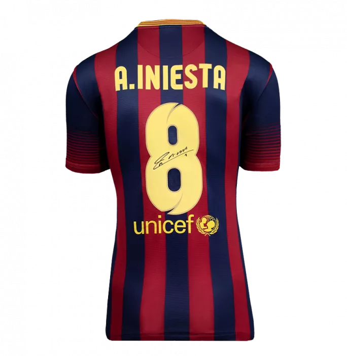 Andres Iniesta Official UEFA Champions League Back Signed And Hero Framed FC Barcelona 2013-14 Home Shirt