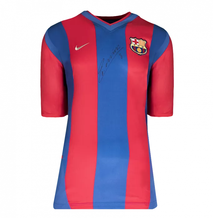 Andres Iniesta Official UEFA Champions League Front Signed And Hero Framed FC Barcelona 2002-03 Home Shirt