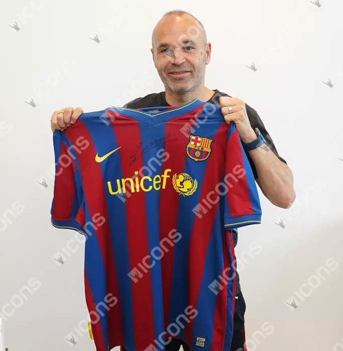 Andres Iniesta Official UEFA Champions League Front Signed And Framed FC Barcelona 2009-10 Home Shirt