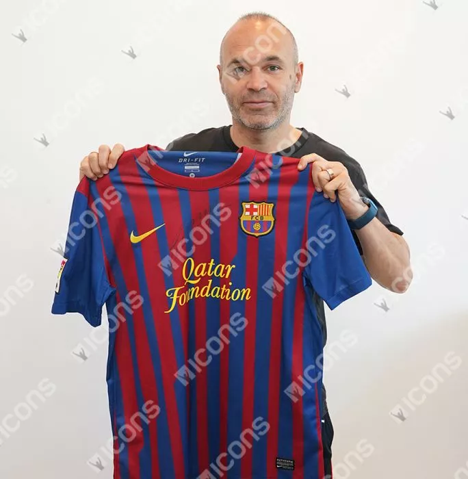Andres Iniesta Official UEFA Champions League Front Signed And Hero Framed FC Barcelona 2011-12 Home Shirt