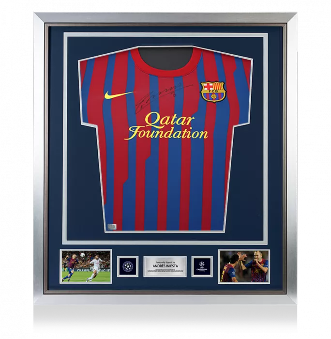 Andres Iniesta Official UEFA Champions League Front Signed and Framed FC Barcelona 2011-12 Home Shirt