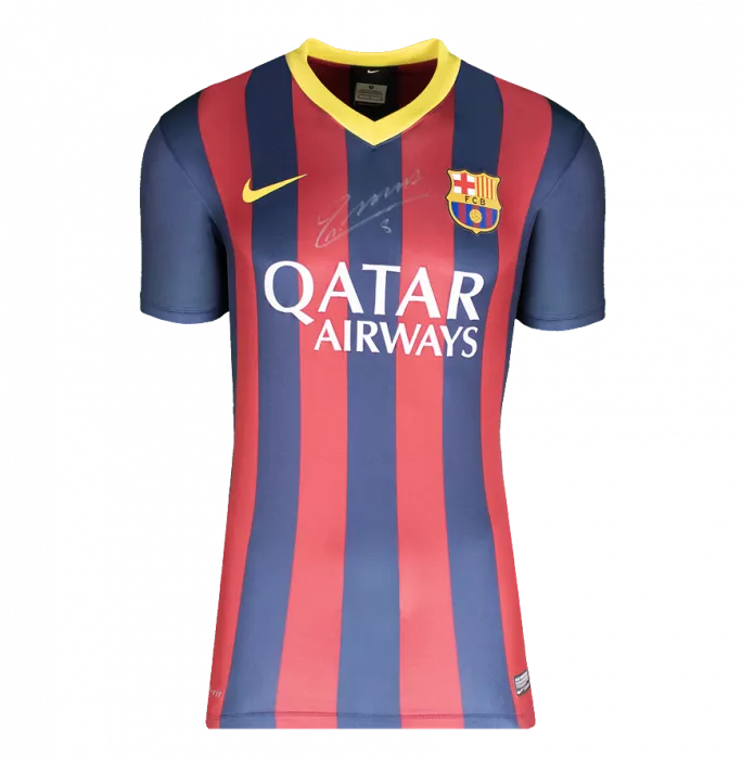 Andres Iniesta Official UEFA Champions League Front Signed And Framed FC Barcelona 2013-14 Home Shirt: Version 2