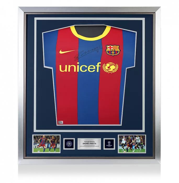 Andres Iniesta Official UEFA Champions League Front Signed and Framed FC Barcelona 2010-11 Home Shirt