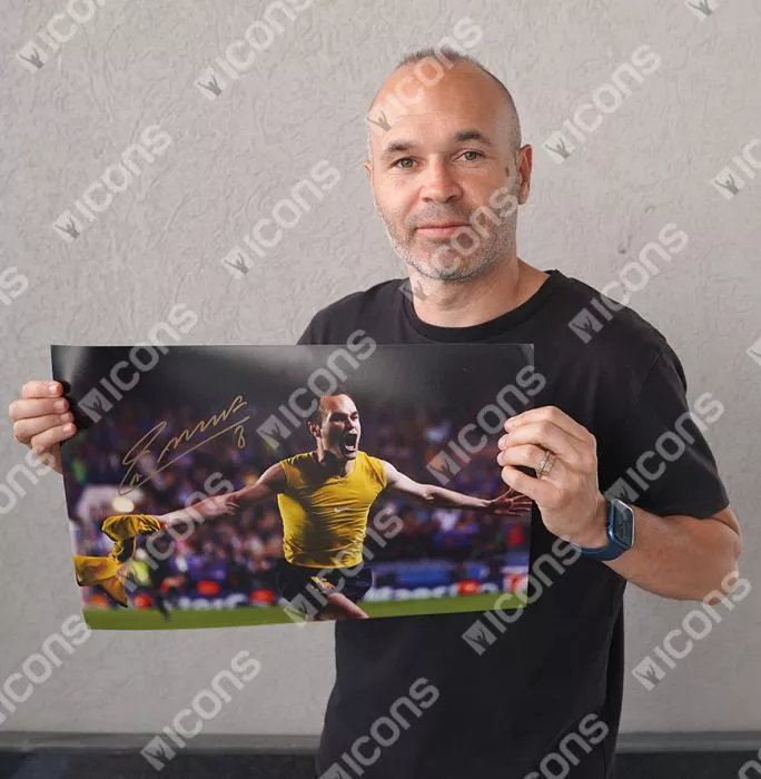 Andres Iniesta Official UEFA Champions League Signed And Framed FC Barcelona Photo: Shirt Off Celebration