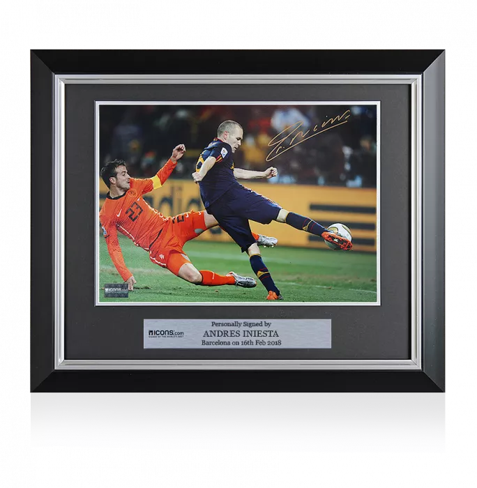 Andres Iniesta Signed and Framed Spain Photo: Iconic 2010 FIFA World Cup Final Goal vs Netherlands