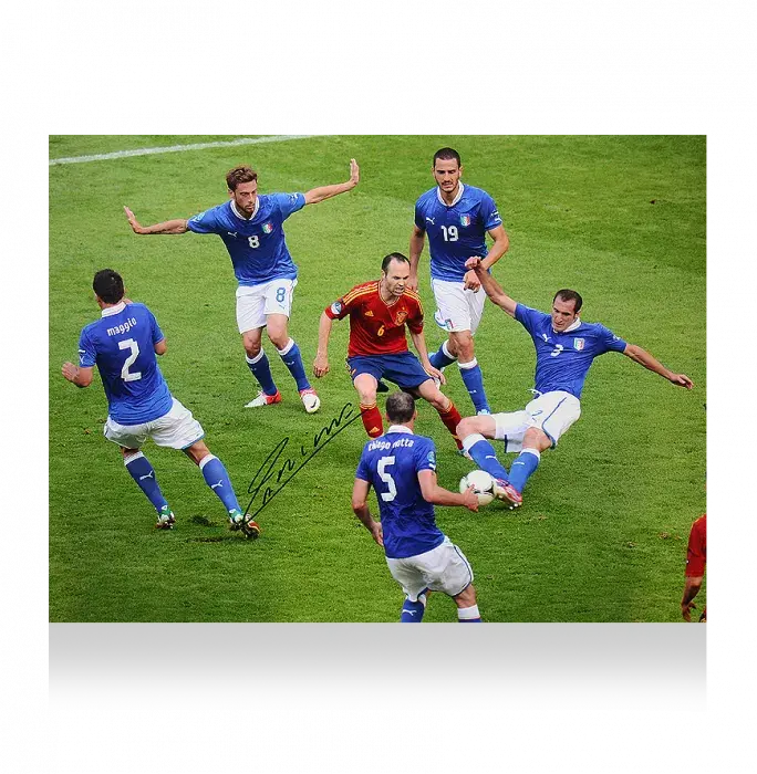 Andres Iniesta Signed And Framed Spain Photo: Surrounded