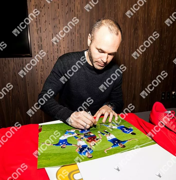 Andres Iniesta Signed And Framed Spain Photo: Surrounded