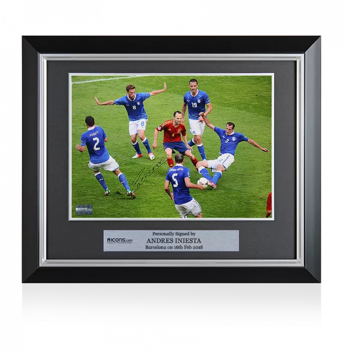 Andres Iniesta Signed and Framed Spain Photo: Surrounded