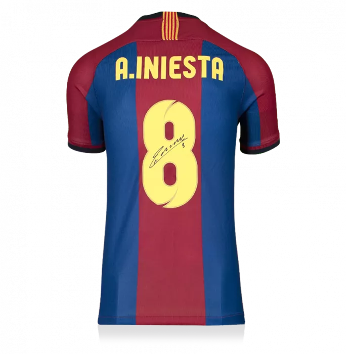 Andres Iniesta Signed FC Barcelona 1998 Home Shirt With Fan Style Number In Classic Frame