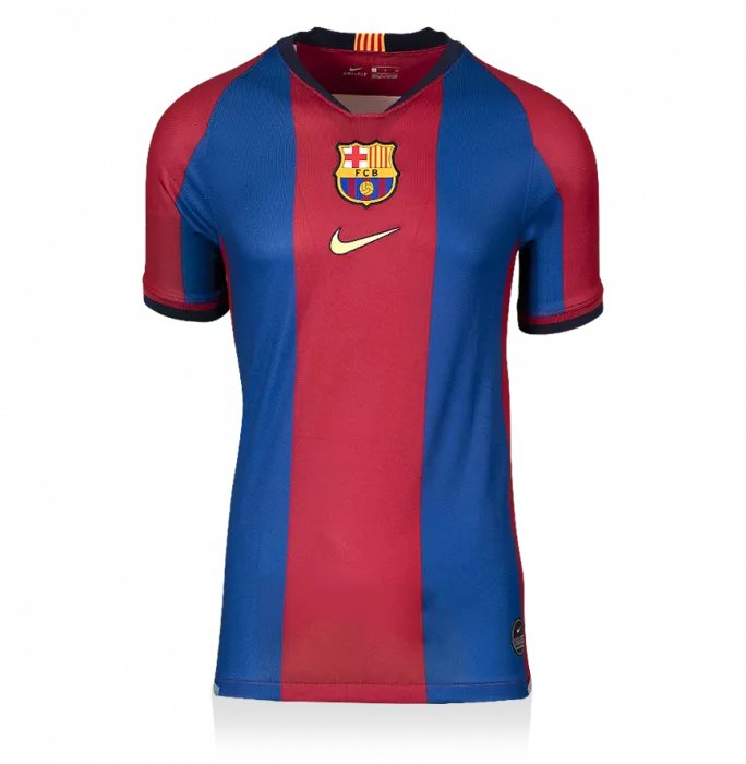 Andres Iniesta Signed FC Barcelona 1998 Home Shirt With Fan Style Number In Hero Frame: Option 1