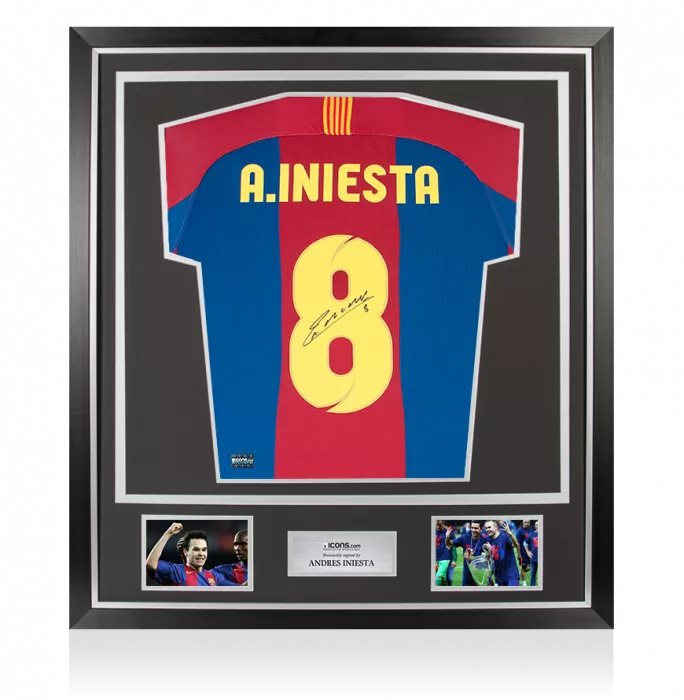 Andres Iniesta Signed FC Barcelona 1998 Home Shirt With Fan Style Number In Classic Frame