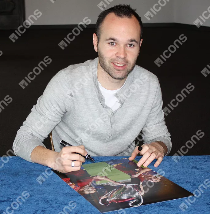 Andres Iniesta Signed FC Barcelona Photo In Black Wooden Frame: 2009 UEFA Champions League Winner