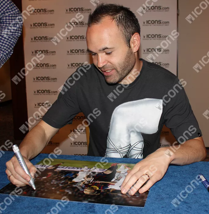Andres Iniesta Signed FC Barcelona Photo In Black Wooden Frame: El Clasico Goal