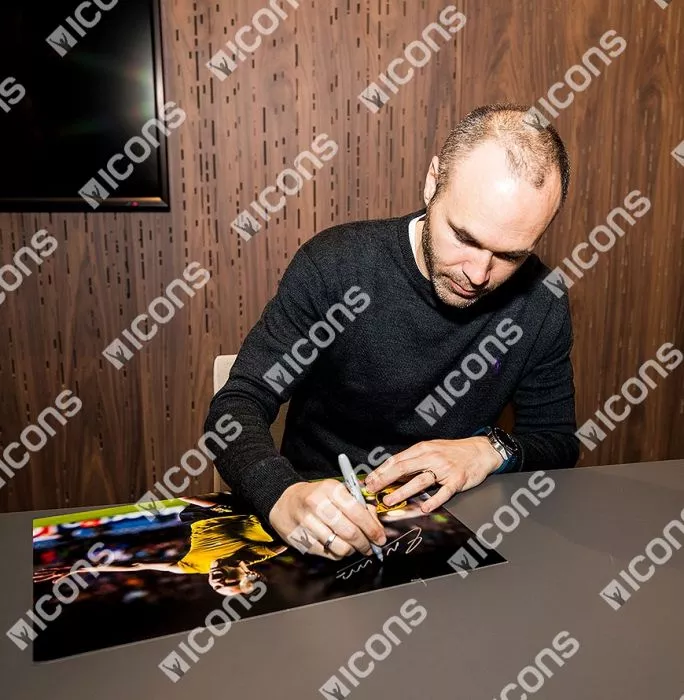 Andres Iniesta Signed FC Barcelona Photo In Black Wooden Frame: 'Iniestazo' Goal Vs Chelsea