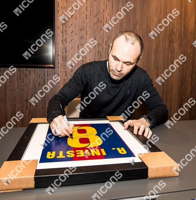 Andres Iniesta Signed FC Barcelona Shirt Print In Black Wooden Frame: Limited Edition 'Iniesta 8'