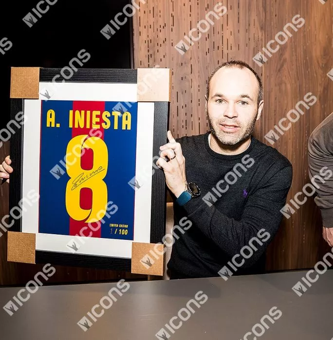 Andres Iniesta Signed FC Barcelona Shirt Print In Black Wooden Frame: Limited Edition 'Iniesta 8'