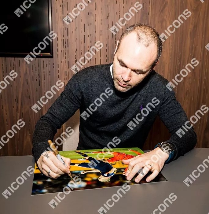 Andres Iniesta Signed Spain Photo In Black Wooden Frame: Iconic 2010 FIFA World Cup Final Goal Vs Netherlands