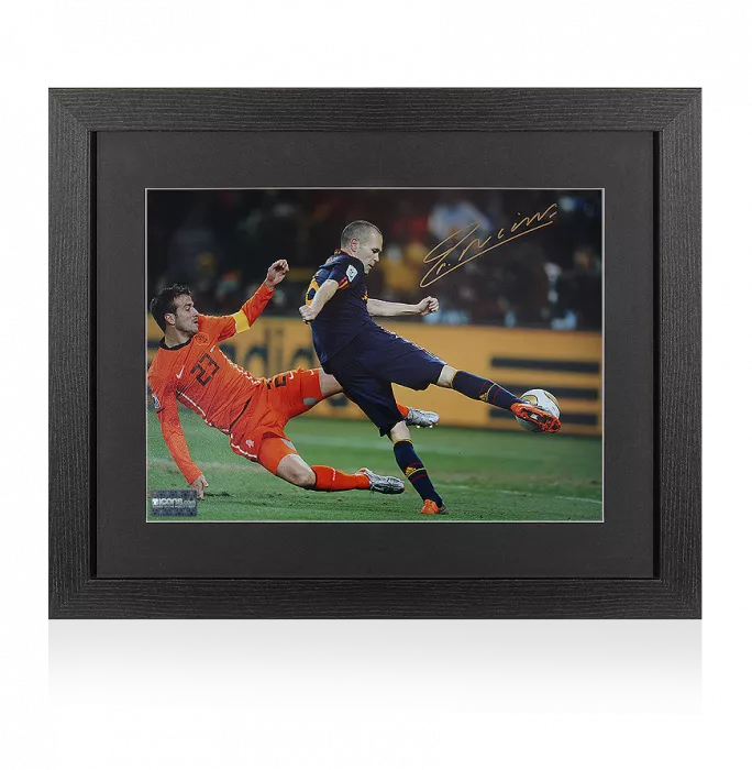 Andres Iniesta Signed Spain Photo In Black Wooden Frame: Iconic 2010 FIFA World Cup Final Goal vs Netherlands