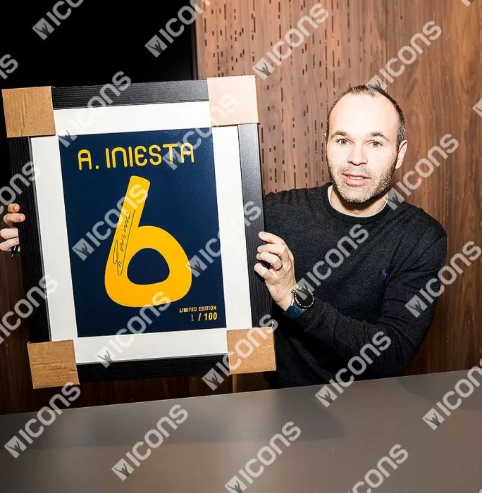 Andres Iniesta Signed Spain Shirt Print In Black Wooden Frame: Limited Edition 2010 FIFA World Cup Winner