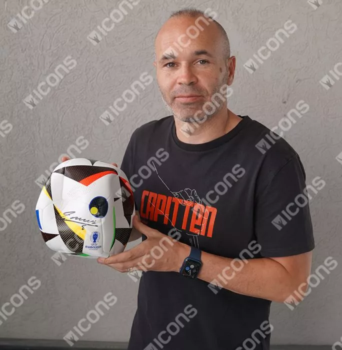 Andres Iniesta Signed UEFA EURO 2024 Football In Acrylic Case