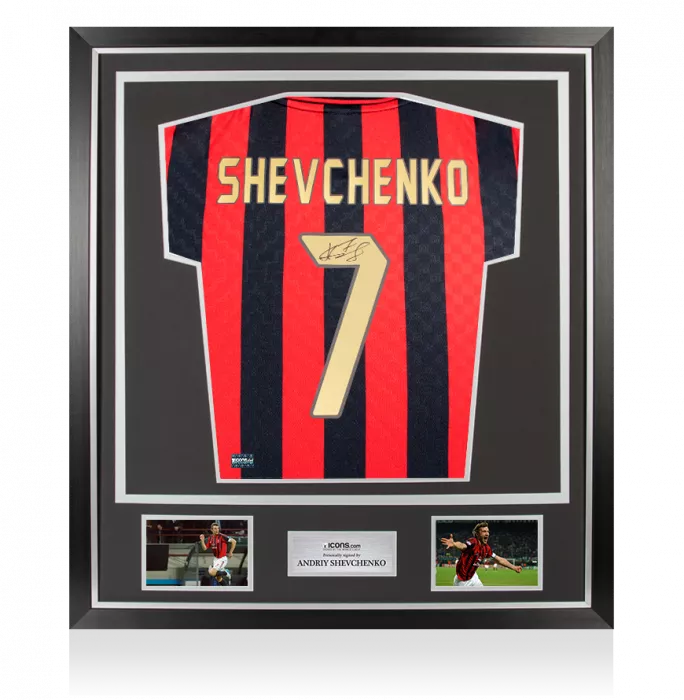 Andriy Shevchenko Back Signed AC Milan 1996 Home Shirt with Fan Style Numbers In Classic Frame