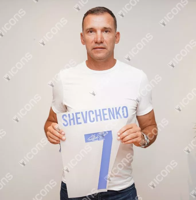Andriy Shevchenko Back Signed Game4Ukraine Shirt In Hero Frame: Option 1