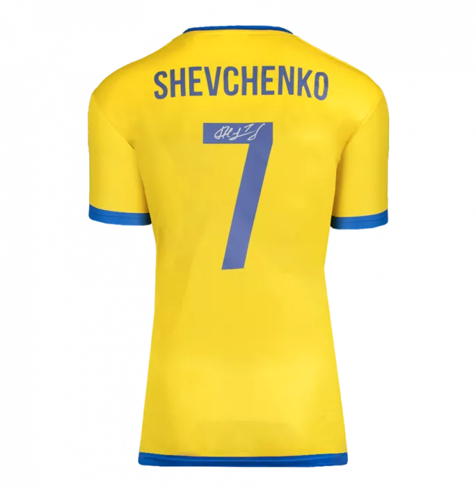 Andriy Shevchenko Back Signed Game4Ukraine Shirt In Hero Frame: Option 1