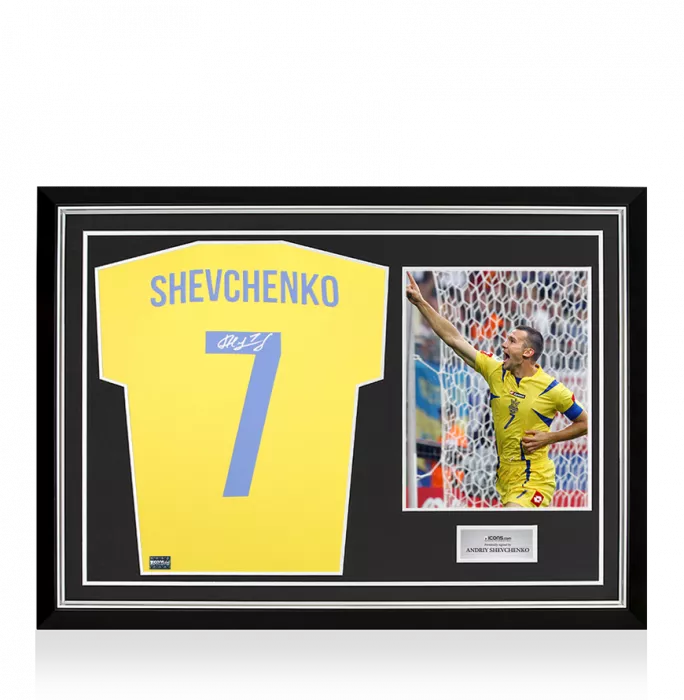 Andriy Shevchenko Back Signed Game4Ukraine Shirt In Hero Frame: Option 1