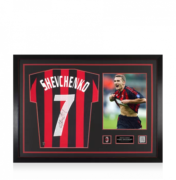 Andriy Shevchenko Official AC Milan Back Signed and Framed 2002-03 Home Shirt