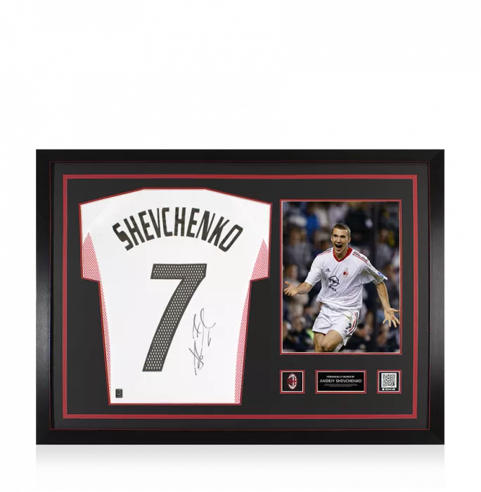 Andriy Shevchenko Official AC Milan Back Signed and Framed 2002-03 Away Shirt: "For Peace" Special Edition