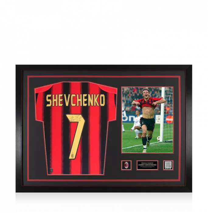 Andriy Shevchenko Official AC Milan Back Signed and Framed 2004-05 Home Shirt