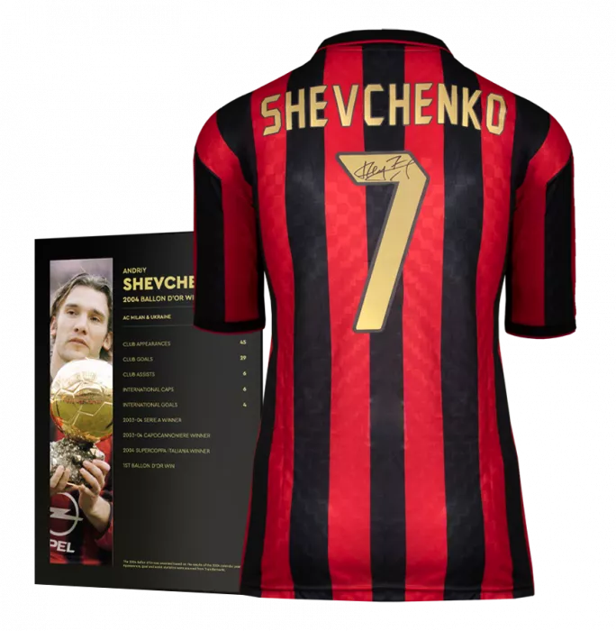 Andriy Shevchenko Official Ballon D'Or™ Back Signed AC Milan 1996 Home Shirt: 2004 Winner's Pack