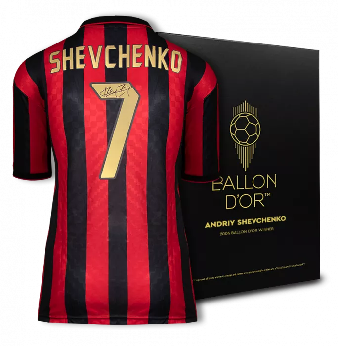Andriy Shevchenko Official Ballon d'Or™ Back Signed AC Milan 1996 Home Shirt: 2004 Winner's Pack